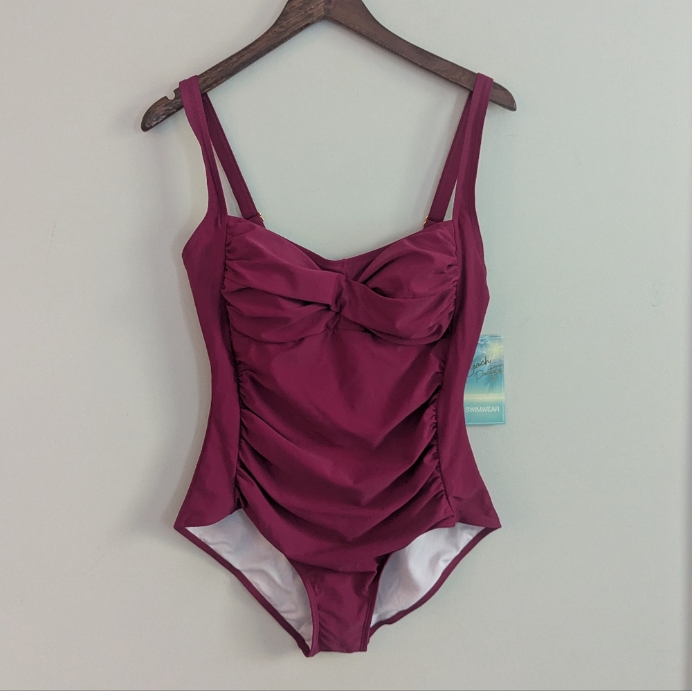 NEW Women's Beach Party 14 Swimsuit Purple Eggplant One Piece Bathing Suit